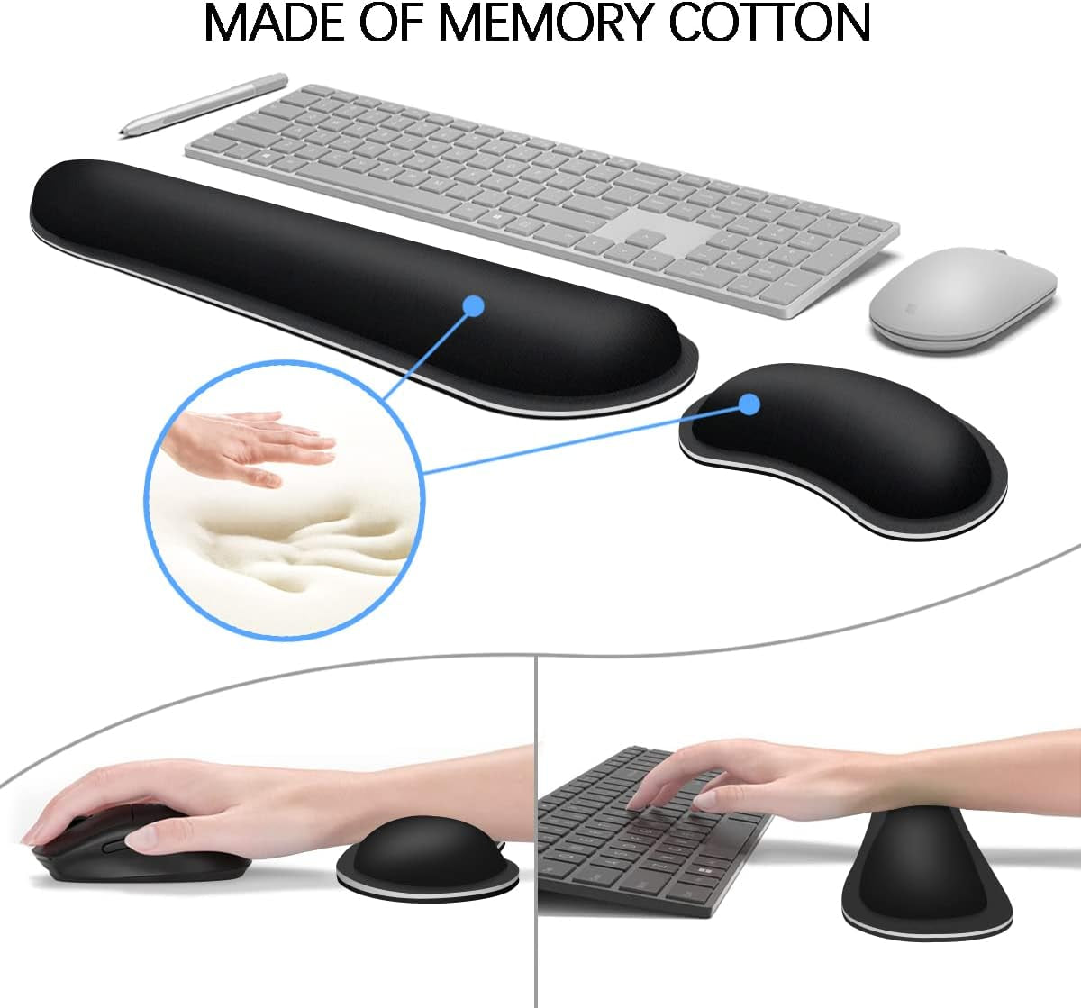 Keyboard Mouse Pad Set, Extended Gaming Mouse Pad + Keyboard Wrist Rest Support, Memory Foam for Easy Typing Pain Relief, 3Pcs Ergonomic XXL (31.5 X 11.81In) Ultra Thick Desk Mat,The Great Wave
